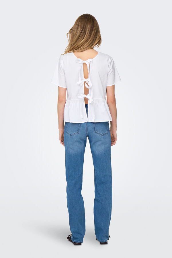 JDY Blusa de manga curta com la&ccedil;os branco