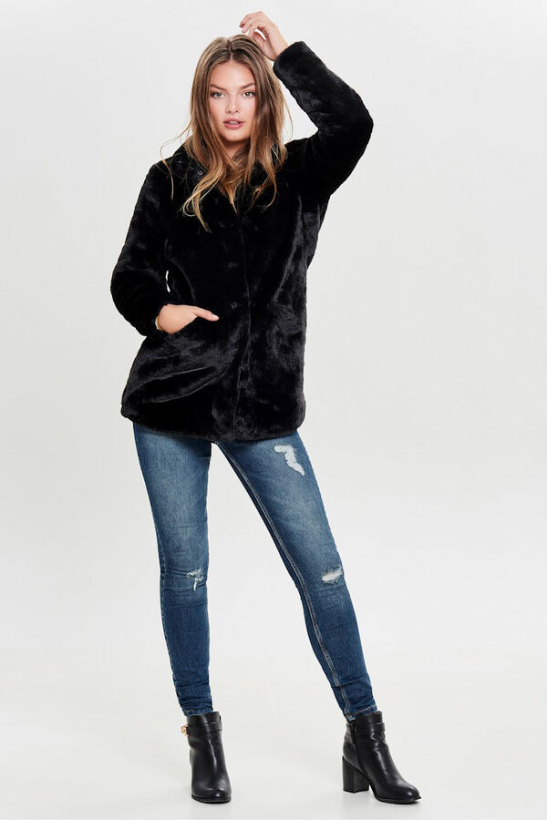 Only Abrigo de pelo sint&eacute;tico negro