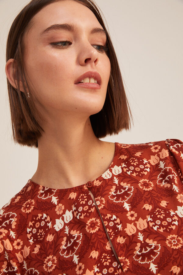 Springfield Vestido Corto Estampado Picos naranja