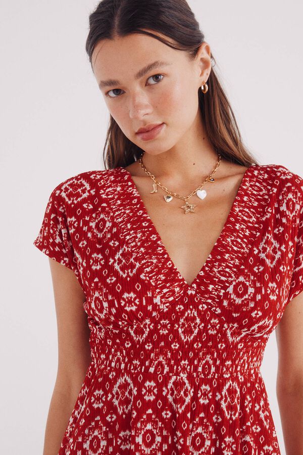Springfield Vestido corto estampado geom&eacute;trico rojo