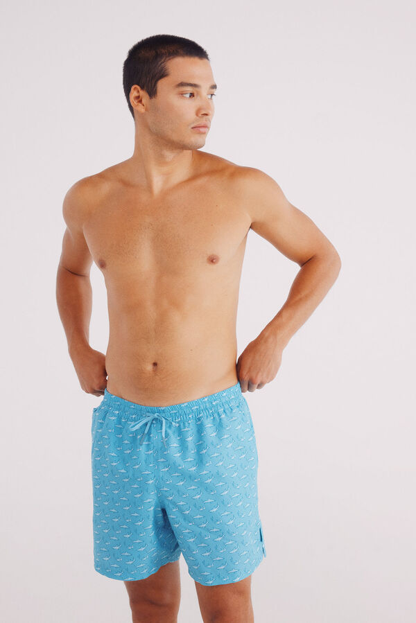 Springfield Ba&ntilde;ador estampado tiburones turquesa