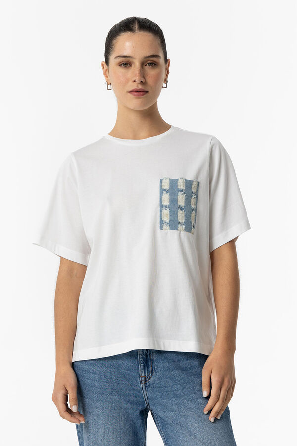 Tiffosi Camiseta con Bolsillo Denim blanco