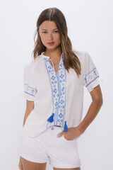 Springfield Blusa bordados &eacute;tnicos azules blanco