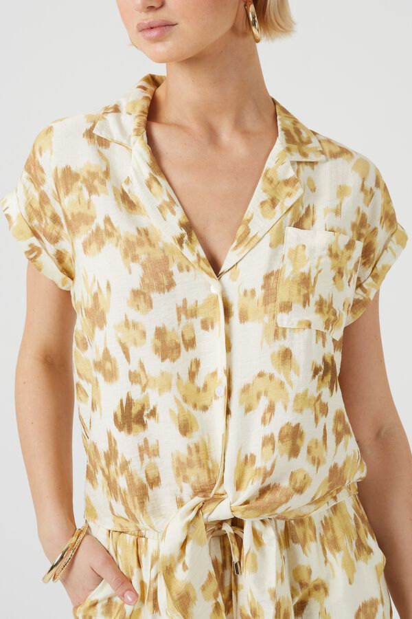 Brave Soul Blusa curta com n&oacute; na frente estampado