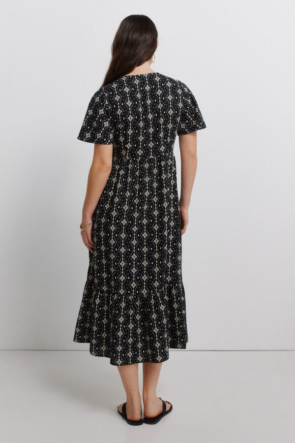 Springfield Vestido midi camisero estampado lino negro