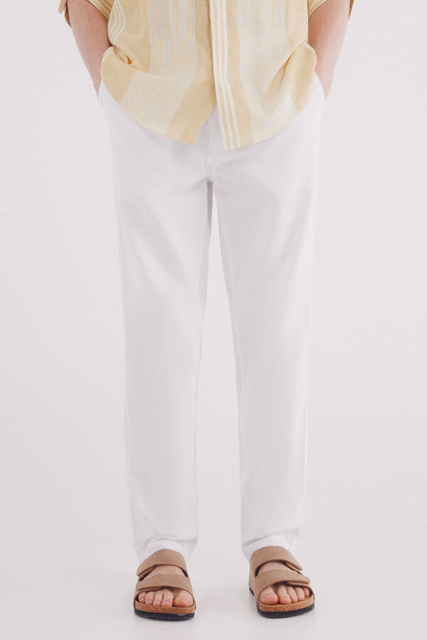 Springfield Pantal&oacute;n chino lino slim fit blanco