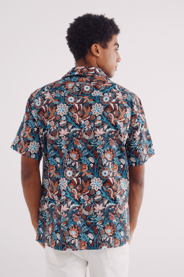 Springfield Camisa manga corta bowling estampado flores negro