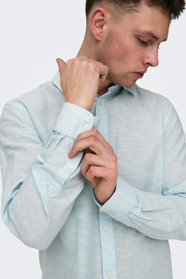 Only & Sons Camisa manga larga lino azul