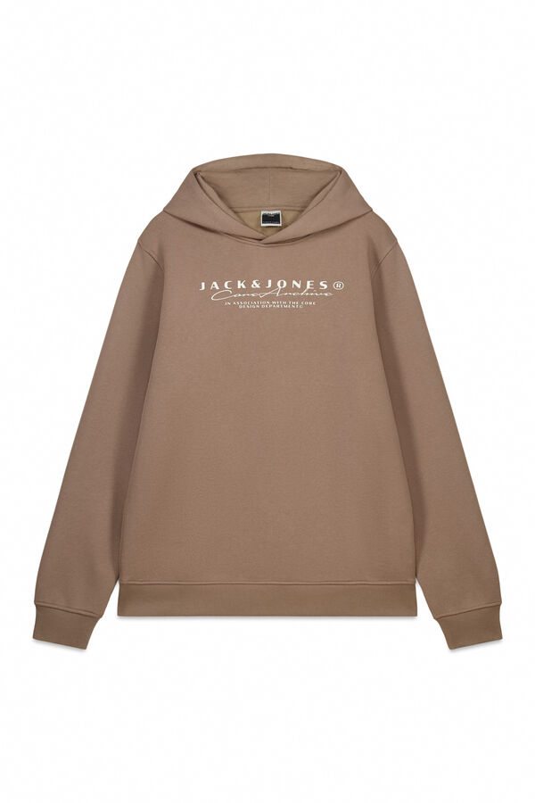 Jack & Jones Sudadera con capucha estampada marr&oacute;n