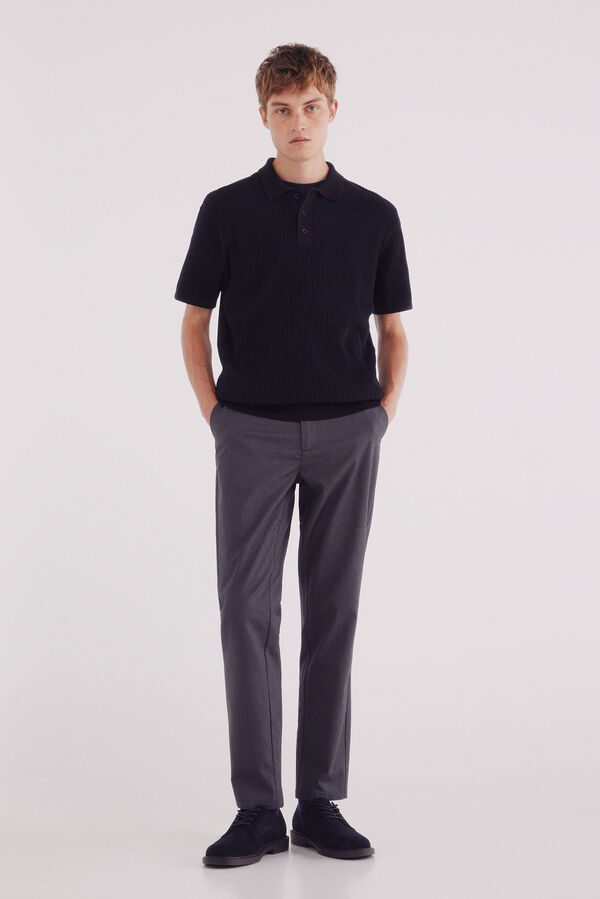 Springfield Suéter estruturado de manga curta com gola polo azul