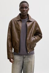 Jack & Jones Cazadora bomber polipiel marr&oacute;n