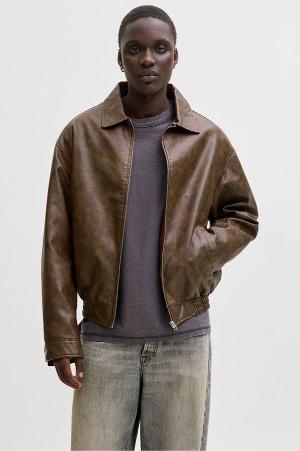 Jack & Jones Cazadora bomber polipiel marr&oacute;n