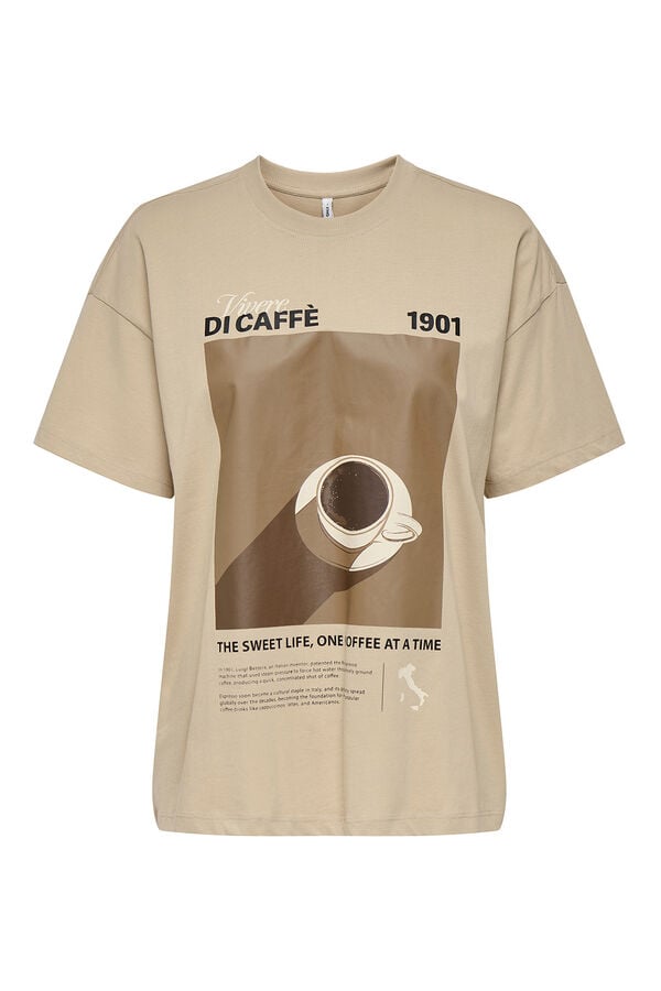 Only Camiseta dibujo frontal beige