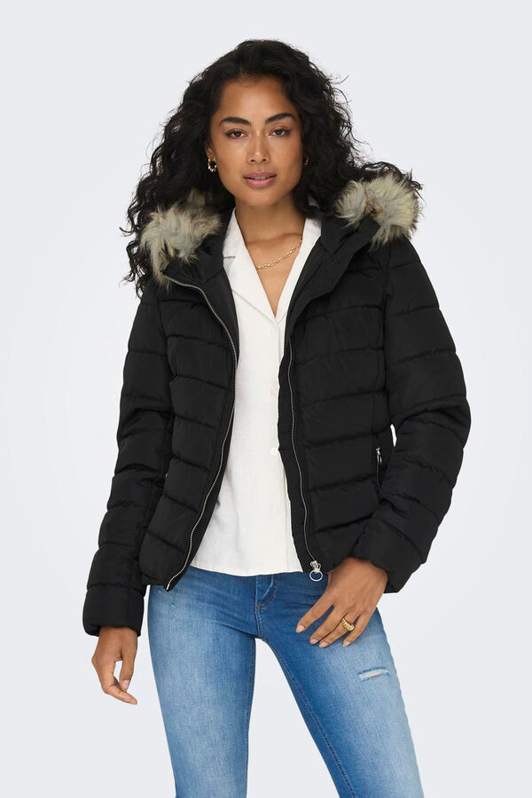 Only Casaco de pele com capuz preto