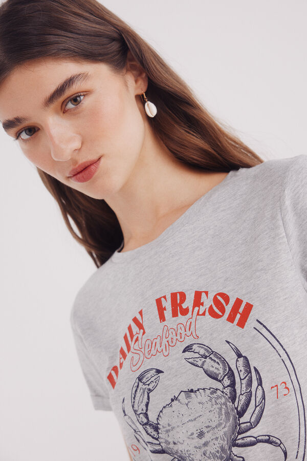 Springfield Camiseta "Daily fresh seafood" gris