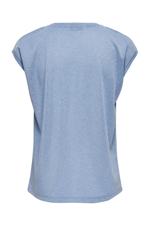Only Camiseta lurex escote pico azul
