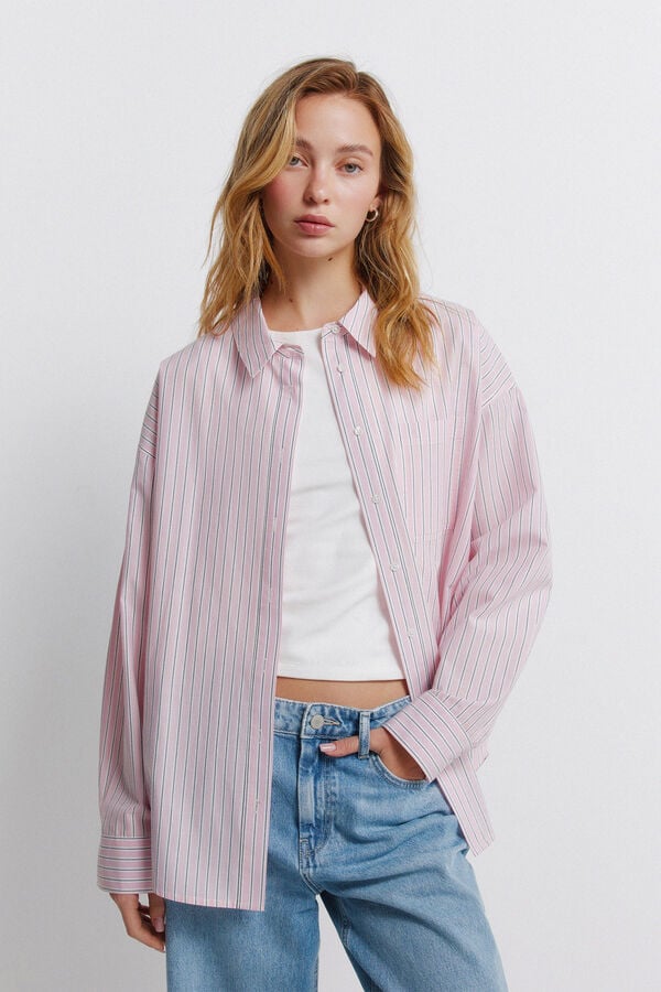 Springfield Camisa oversize &agrave;s riscas rosa