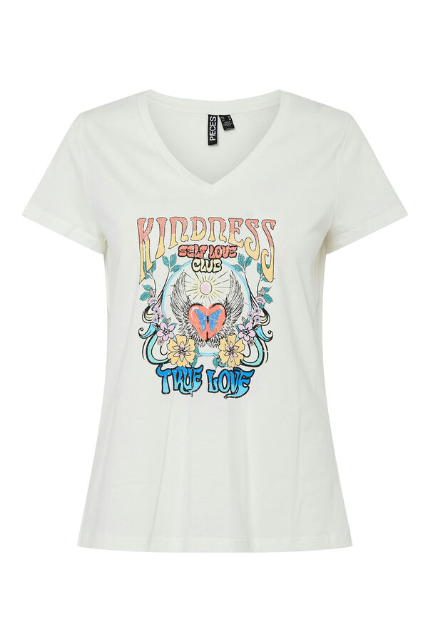 Pieces T-shirt estampada de manga curta branco