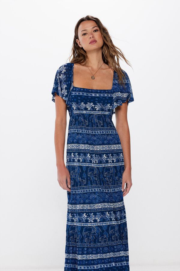 Springfield Vestido midi cenefas espalda cruzada azul