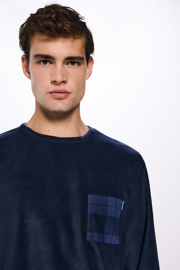 Springfield Set pijama largo franela cuadros azul