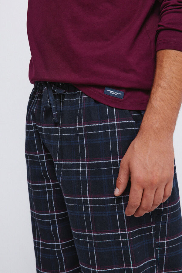 Springfield Pijama comprido com cal&ccedil;a fannel xadrez gren&aacute; estampado