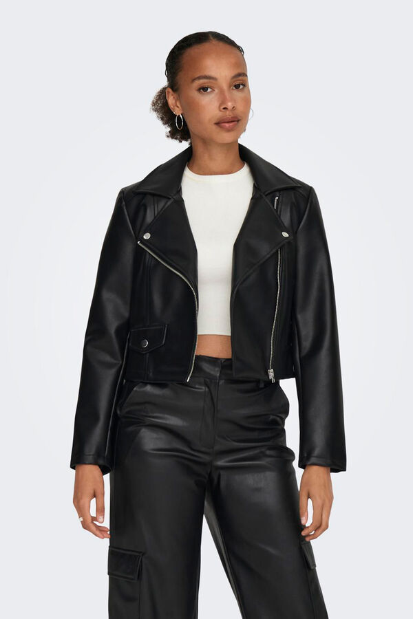 JDY Cazadora de polipiel negro