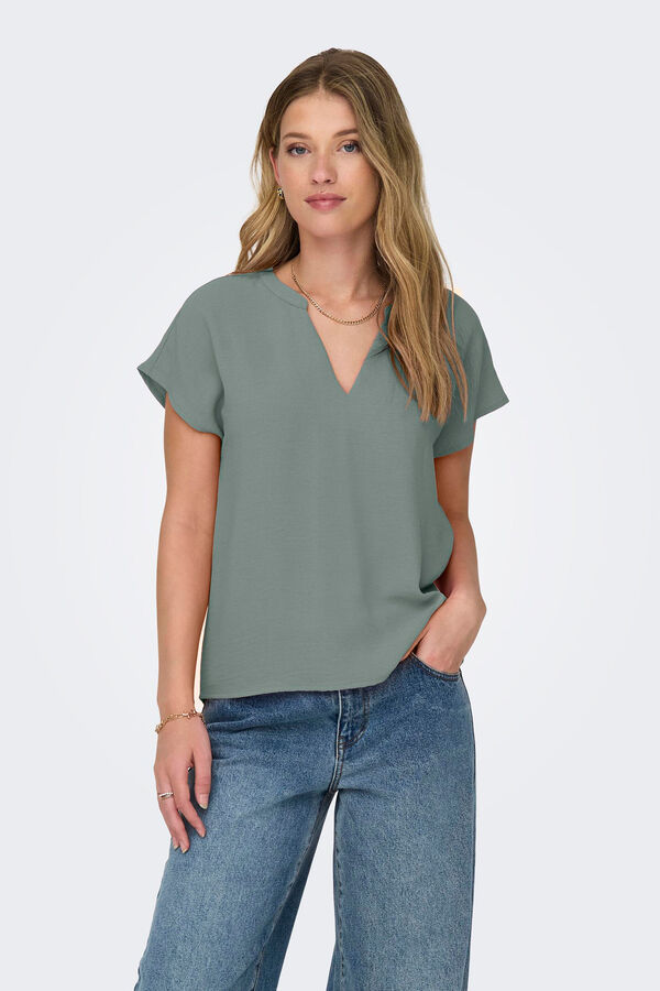 JDY Blusa de linho manga curta verde