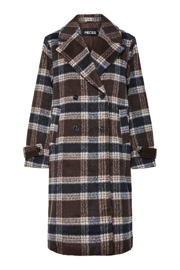 Pieces Abrigo pa&ntilde;o cuadros solapas marr&oacute;n