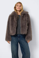 Noisy May Abrigo corto de pelo largo gris