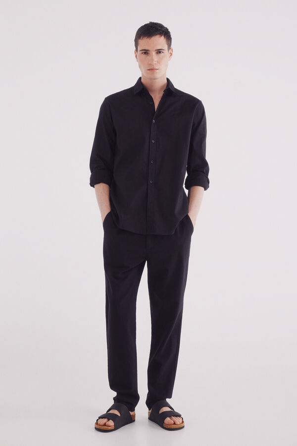 Springfield Pantal&oacute;n chino lino slim fit negro