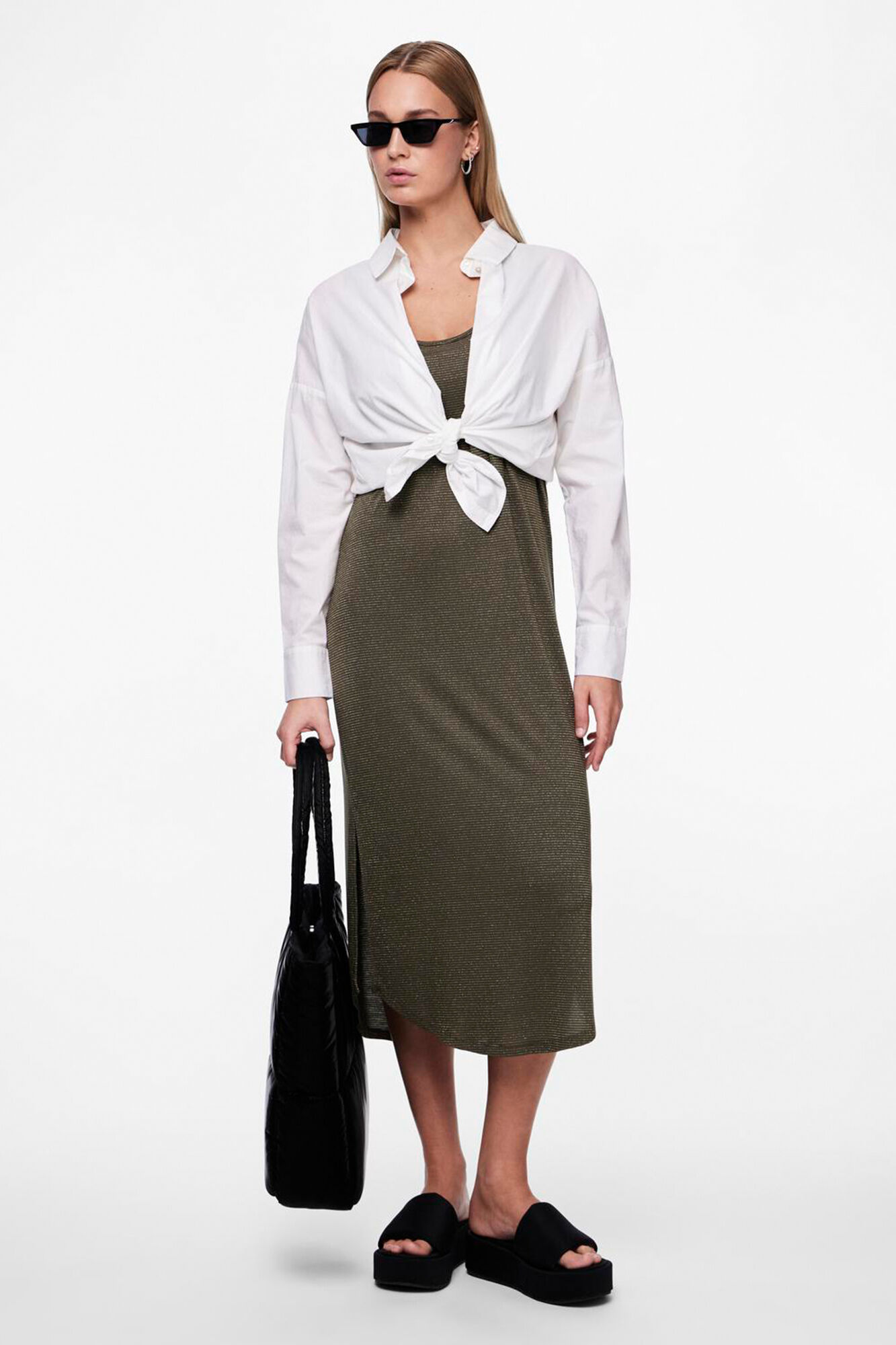 Pieces Vestido midi fluido con lurex