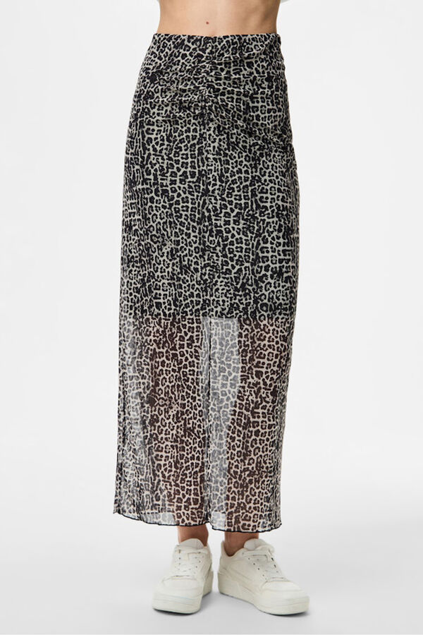 Pieces Falda transparente animal print con forro gris