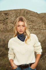 Springfield Su&eacute;ter em V com franjas bege