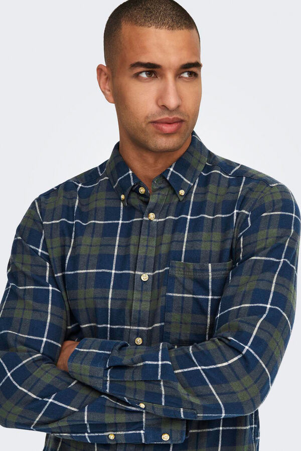 Only & Sons Camisa cuadros slim fit verde