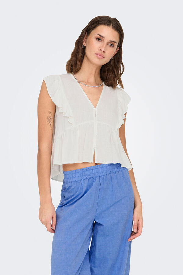 Only Blusa regular fit de lino blanco