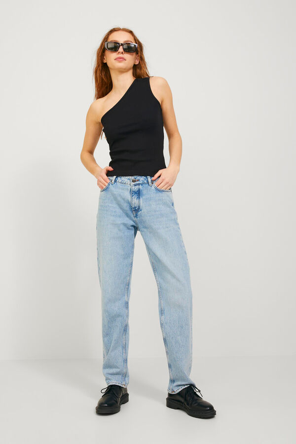 Jack & Jones Top rib assim&eacute;trico de mulher preto