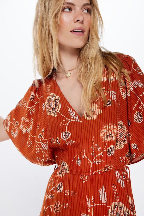 Springfield Vestido Midi Estampado Asim&eacute;trico tostado