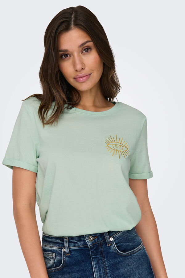 Only Camiseta con bordado verde