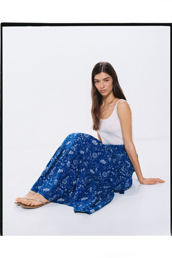 Springfield Falda Midi Paneles Lino azul