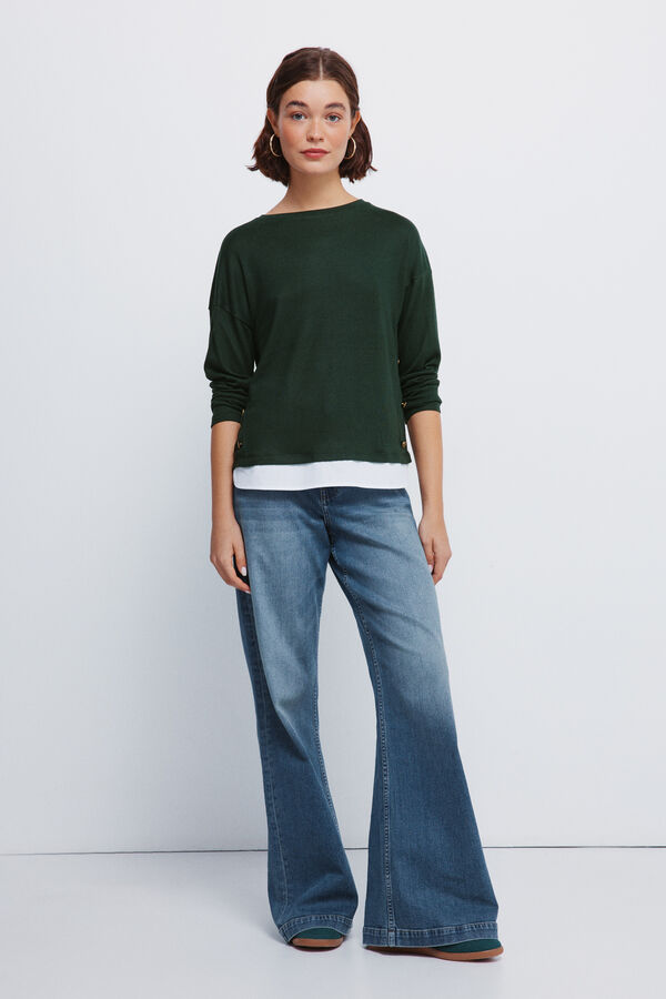 Springfield Camiseta combinada botones lateral verde