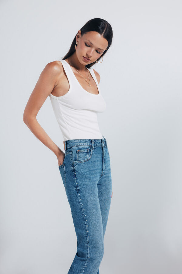 Springfield Cal&ccedil;a jeans reta com tachas azul