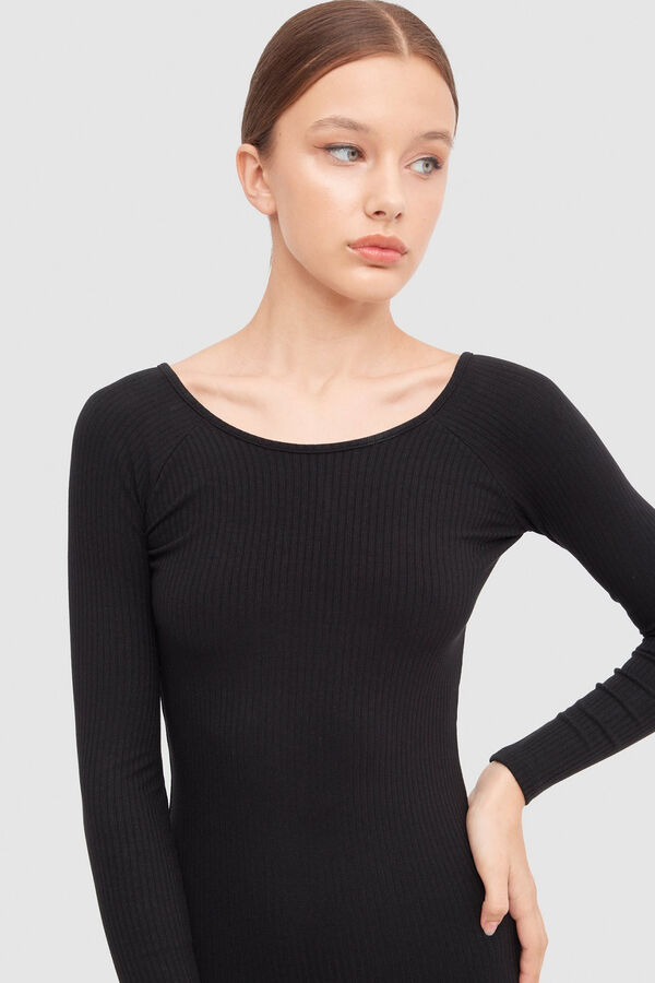 Inside Vestido Maxi Rib Escote Bardot negro
