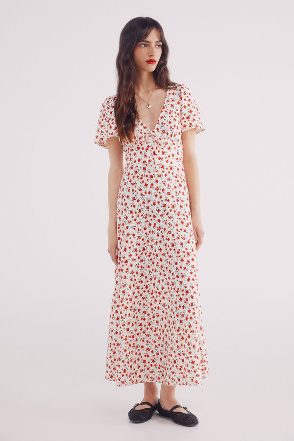 Springfield Vestido midi estampado florecitas blanco