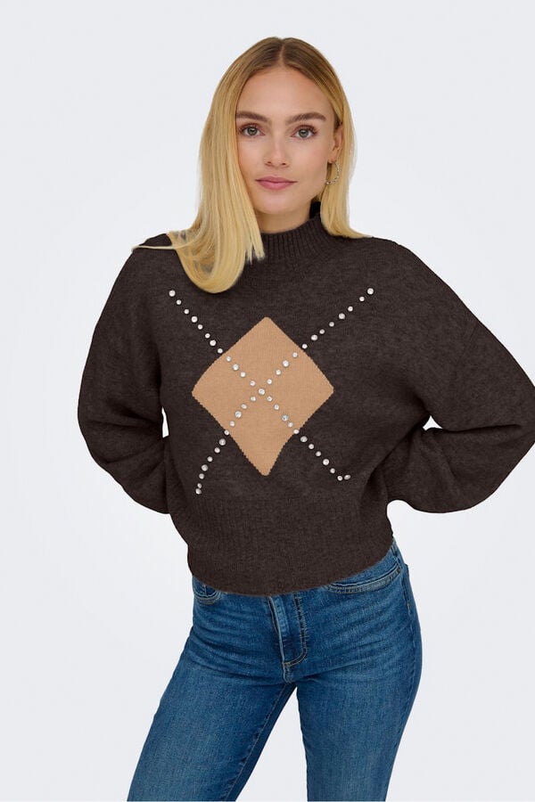 Only Jersey con apliques joya marr&oacute;n