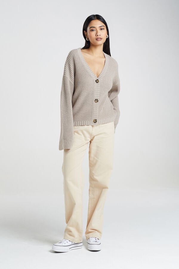 Brave Soul Casaco de malha com manga largas bege