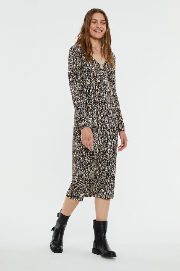 System Action Vestido midi estampado con anilla en el escote estampado