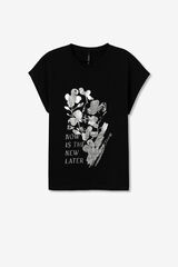 Tiffosi Camiseta Estampado Frontal con Brillo negro