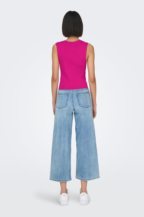 Only Top sem mangas de gola redonda vermelho