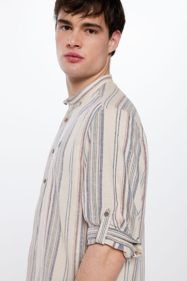 Springfield Camisa mao ligera rayas manga 3/4 con lino nude