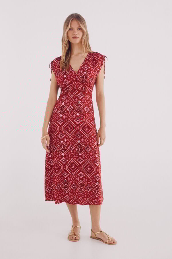 Springfield Vestido midi lace insertado rojo
